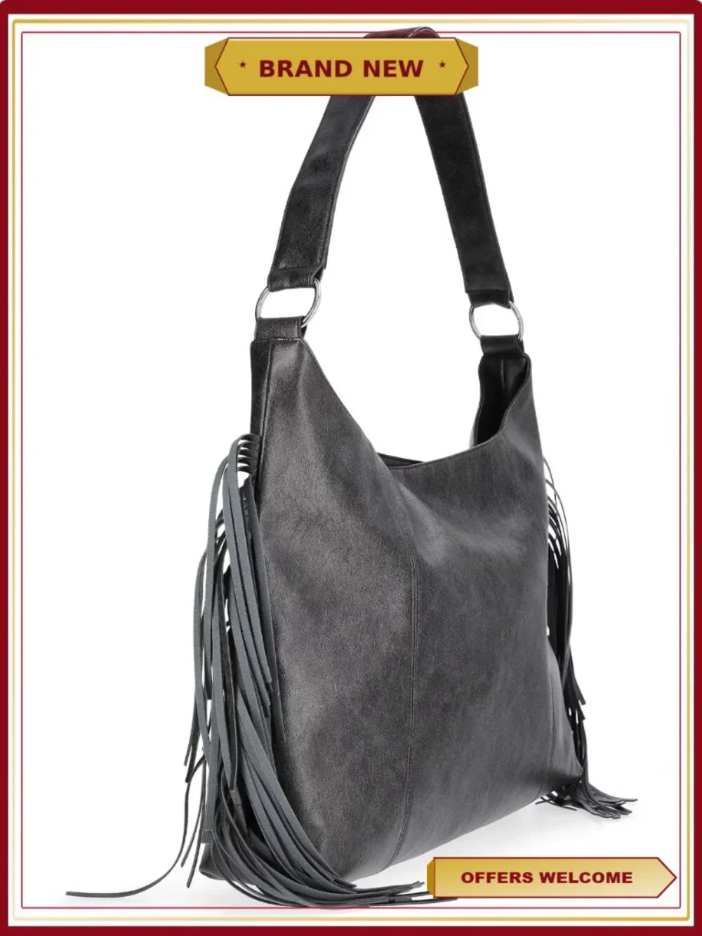 Women's Fringe Moto Hobo Bag Slouchy Shoulder Purse